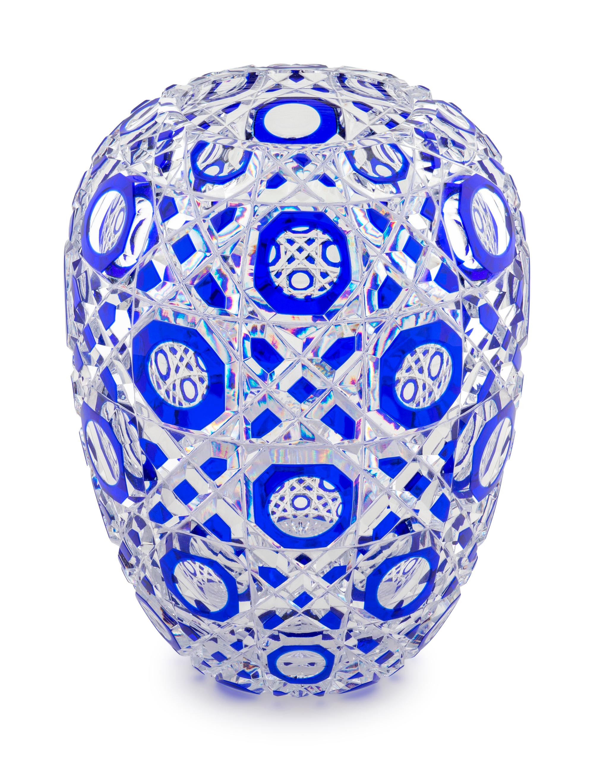 A Cobalt-to-Clear Cut Glass Vase — 20TH CENTURY