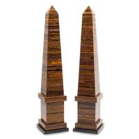 A Pair of Monumental Tiger's Eye Veneered Obelisks
