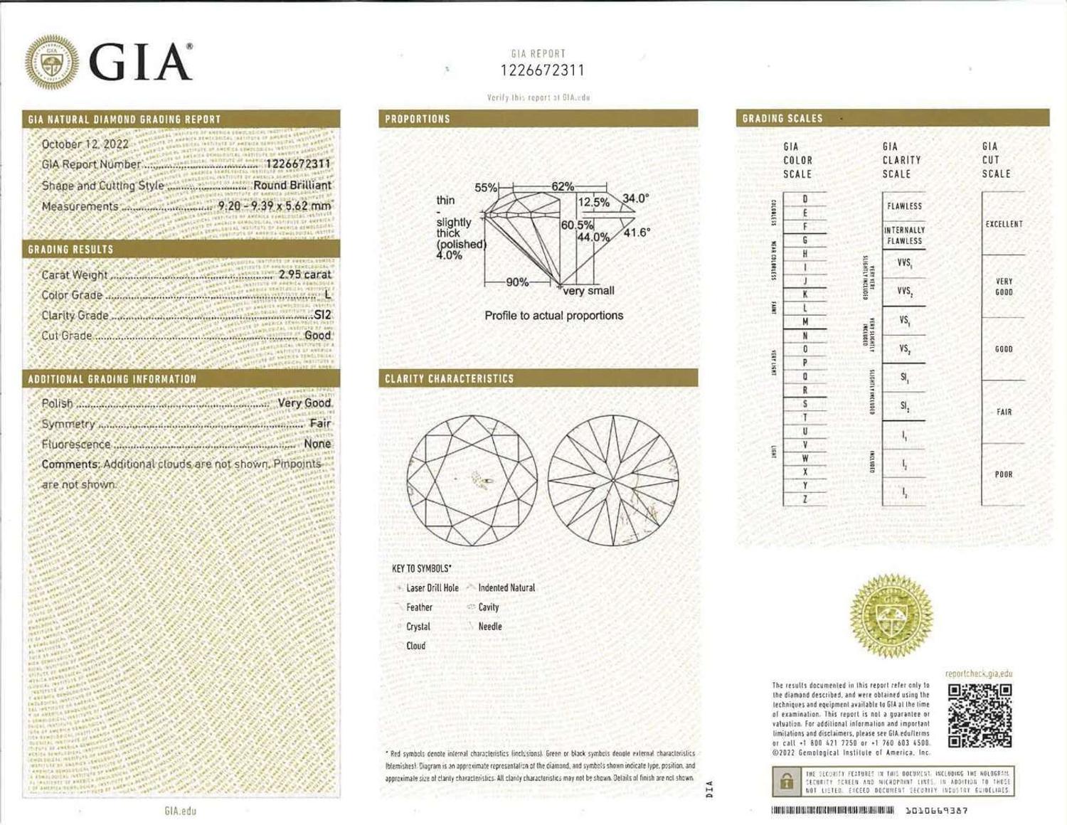 A Round Diamond Ring 2.95 Carat Round Brilliant Diamond, GIA Certified