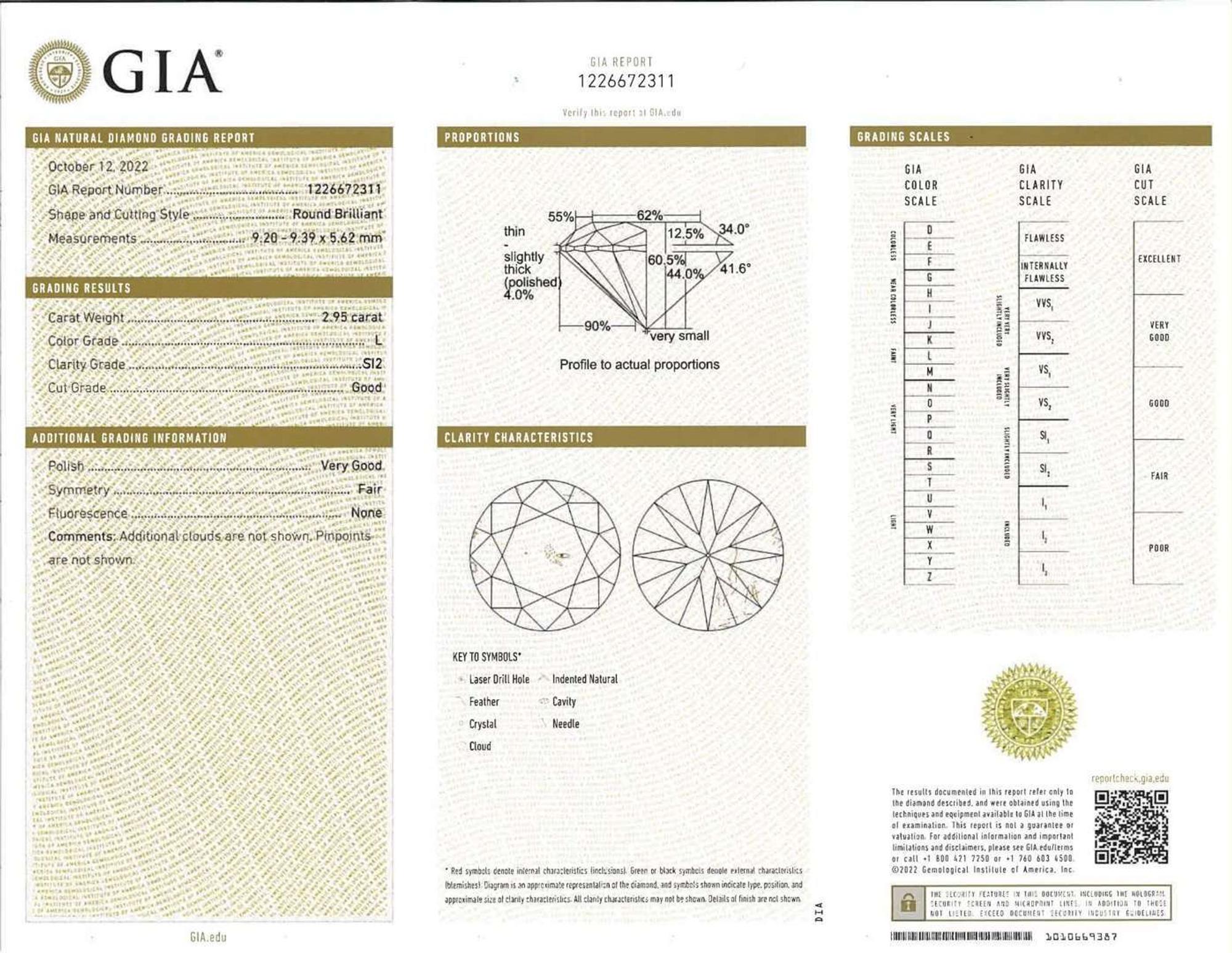 A Round Diamond Ring 2.95 Carat Round Brilliant Diamond, GIA Certified