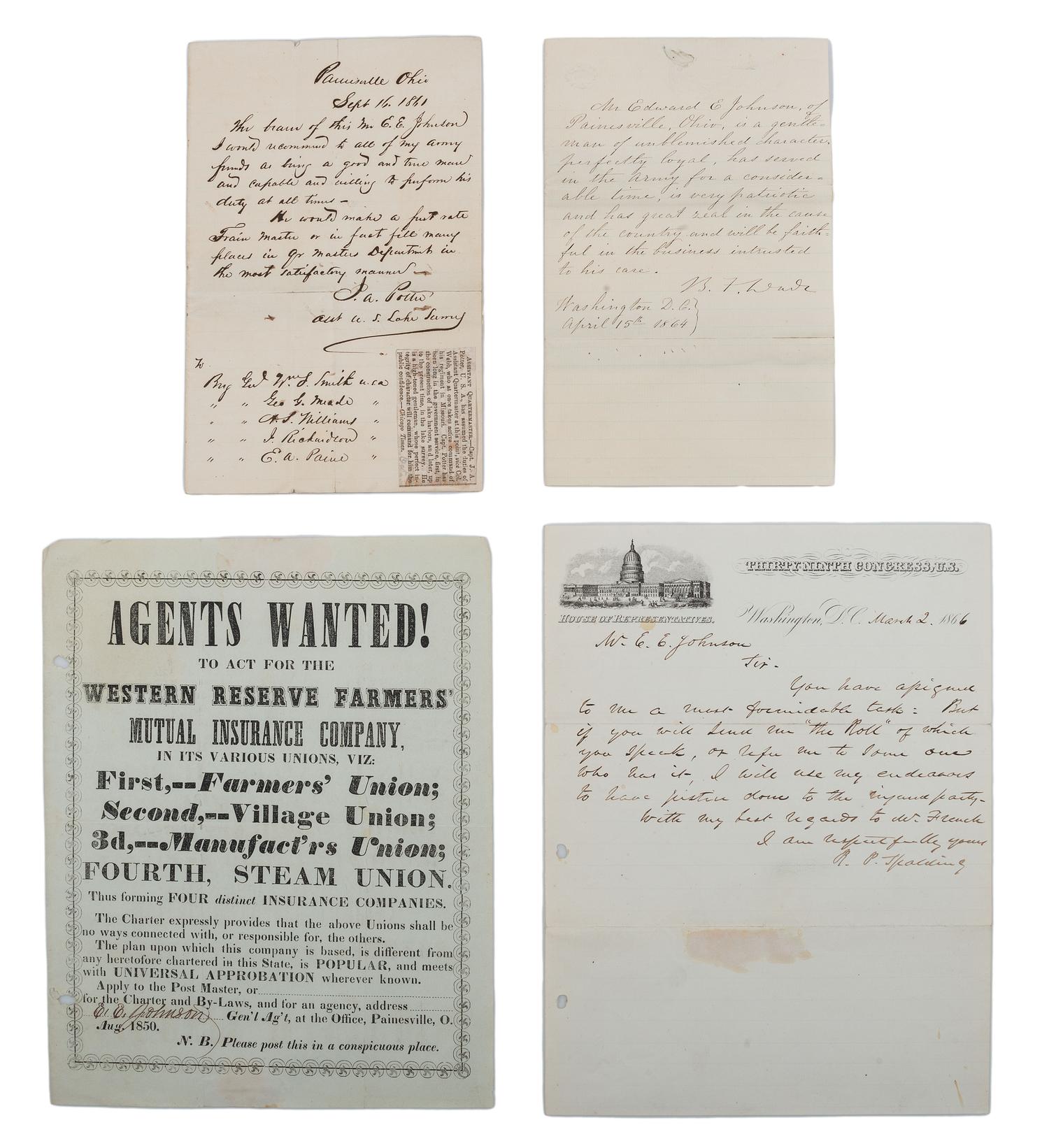 [CIVIL WAR]. A collection of documents related to Mr. Edward E. Johnson (ca 1824- ca 1901), assistant to the Reverend Horace James, Superintendent of Negro Affairs in North Carolina.