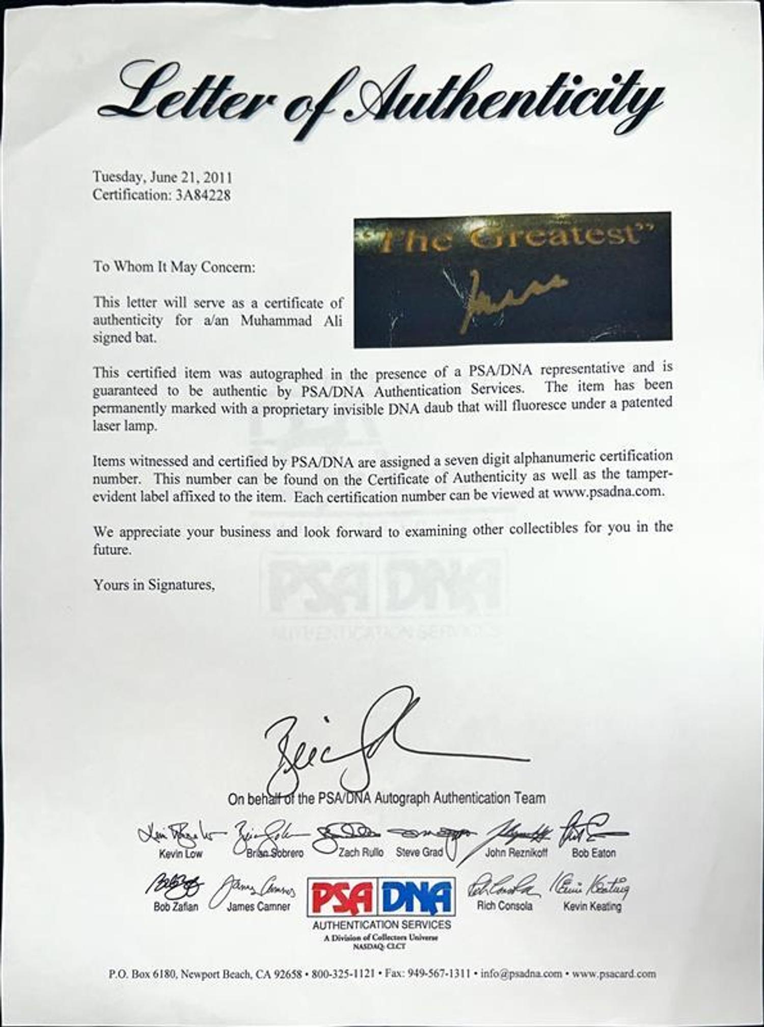 A Muhammad Ali Signed Autograph Louisville Slugger Baseball Bat (PSA / Ali Hologram)