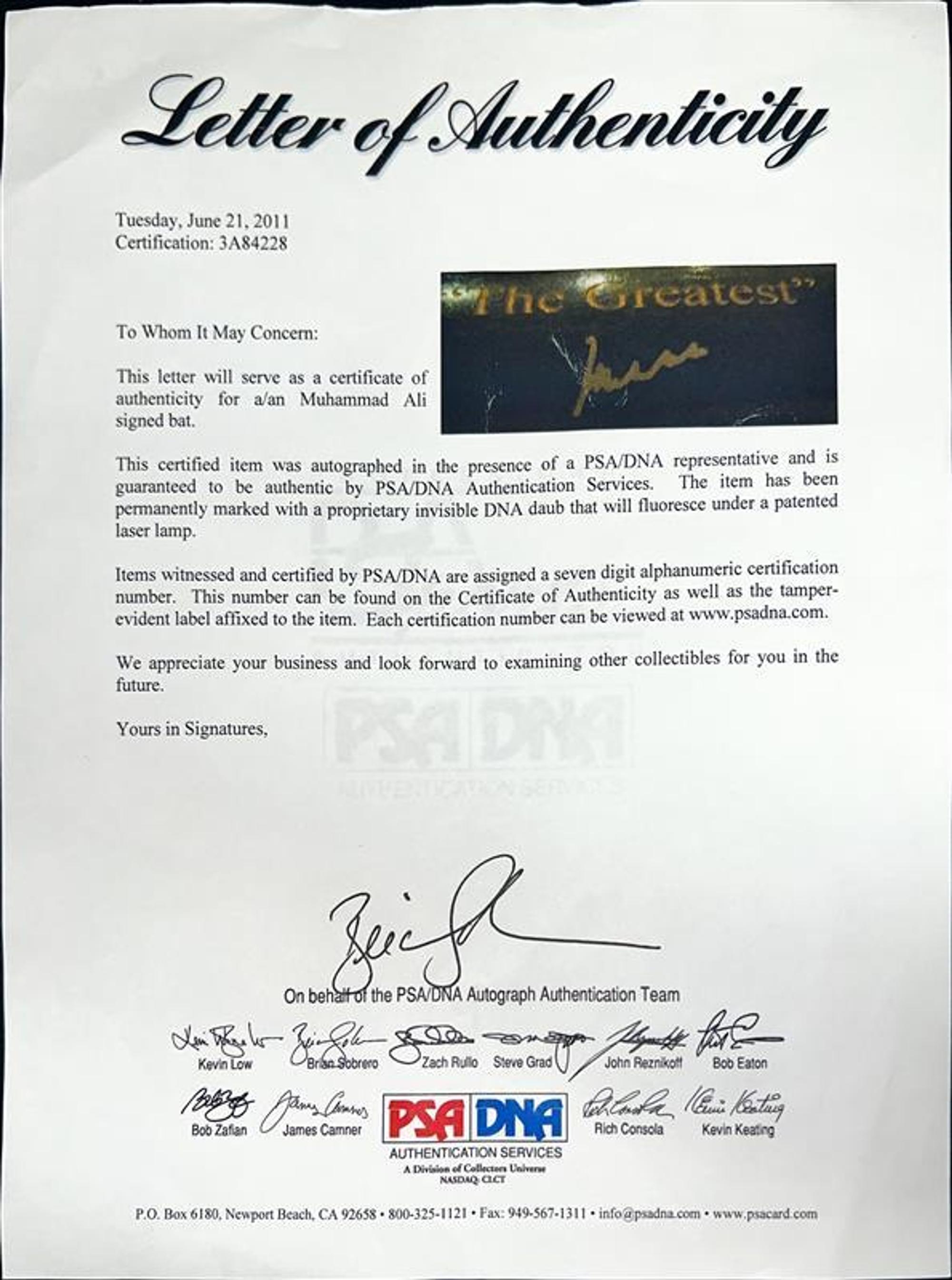 A Muhammad Ali Signed Autograph Louisville Slugger Baseball Bat (PSA / Ali Hologram)