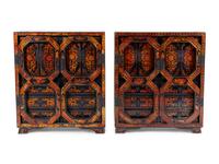 A Pair of Chinese Black and Gilt Lacquer Diminutive Apothecary Cabinets — 20TH CENTURY