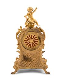 A Louis XV Style Gilt Bronze and Champlevé Enamel Clock Garniture