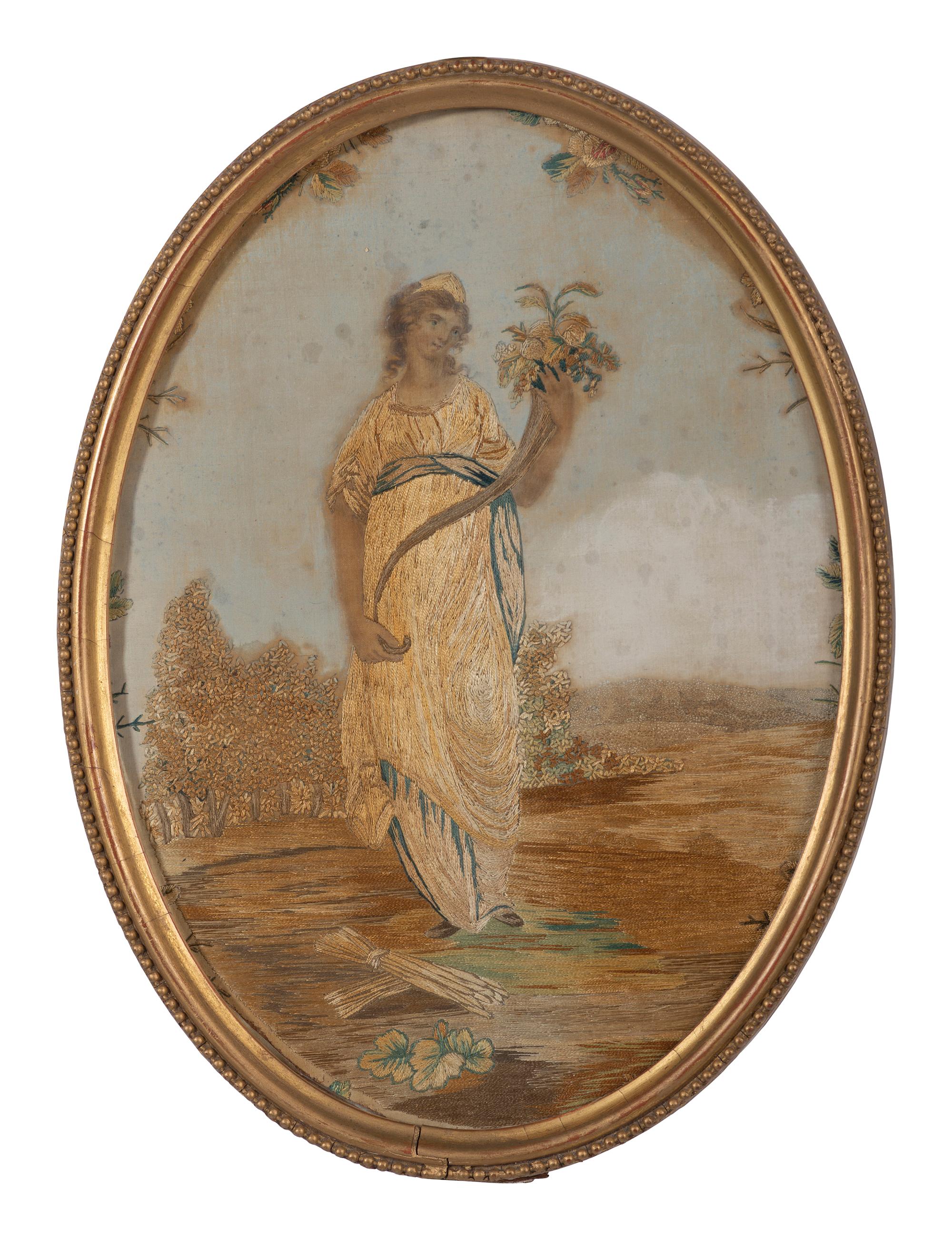 Two English Gilt Thread Embroidered Silk Pictures