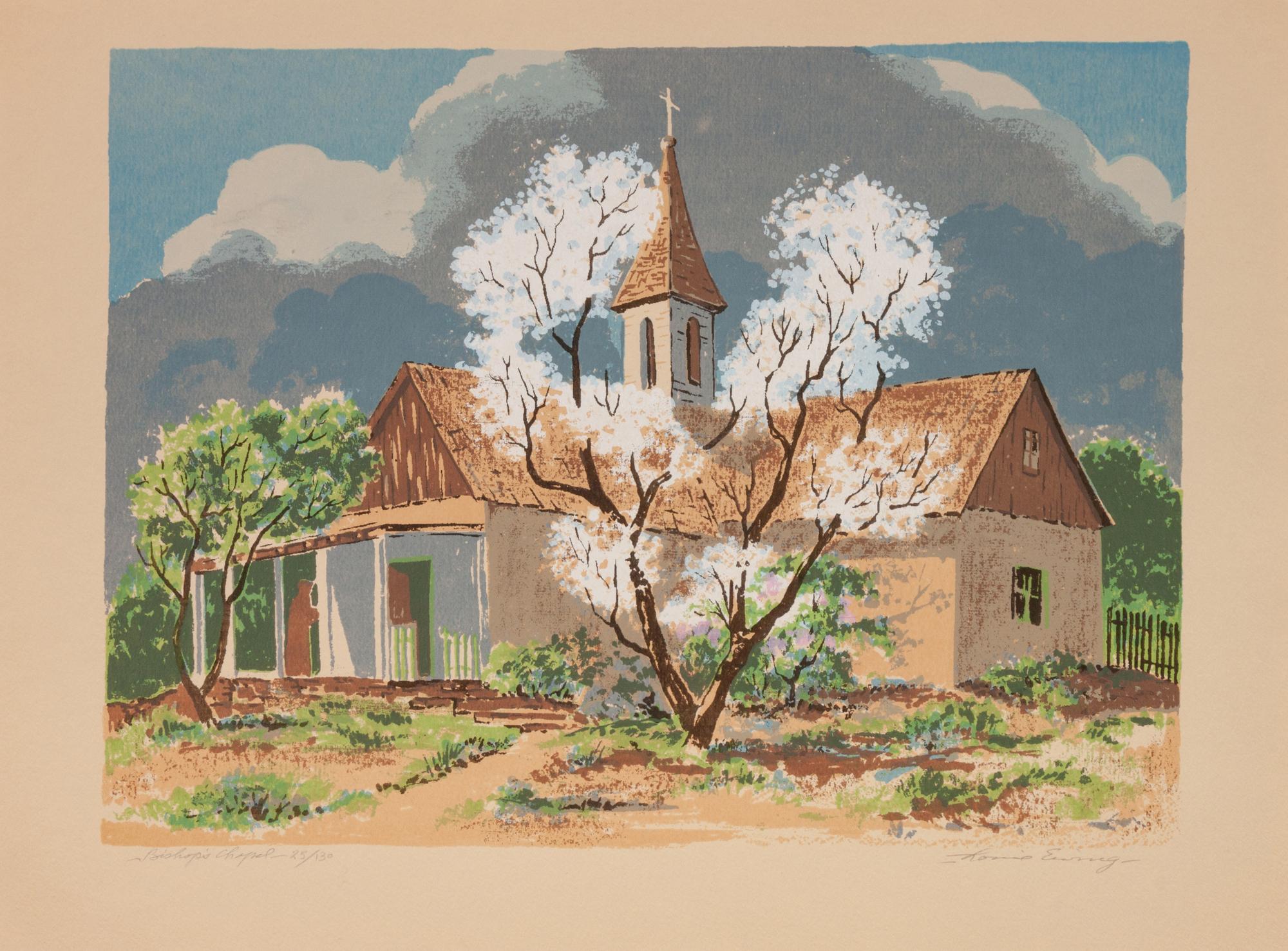 Five Works: Bishop's Chapel, edition 25/130; Spring Pastures , edition 23/130; Lilies , edition 31/120; New Mexico Village , edition 63/115; The Beaver Pond