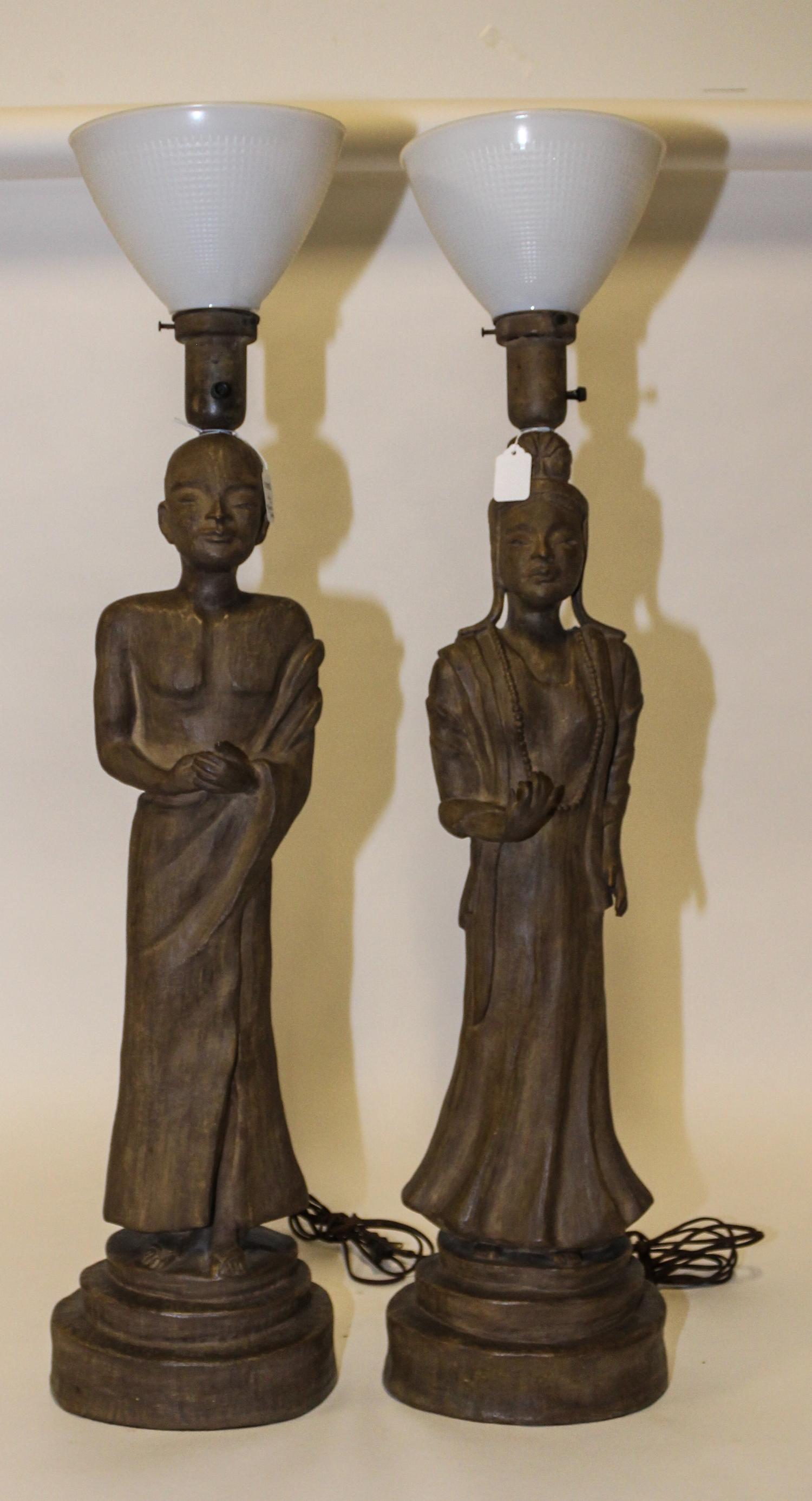 Two Chinese Composite Figural Lamps. Height 32 1/2 inches.