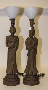 Two Chinese Composite Figural Lamps. Height 32 1/2 inches.