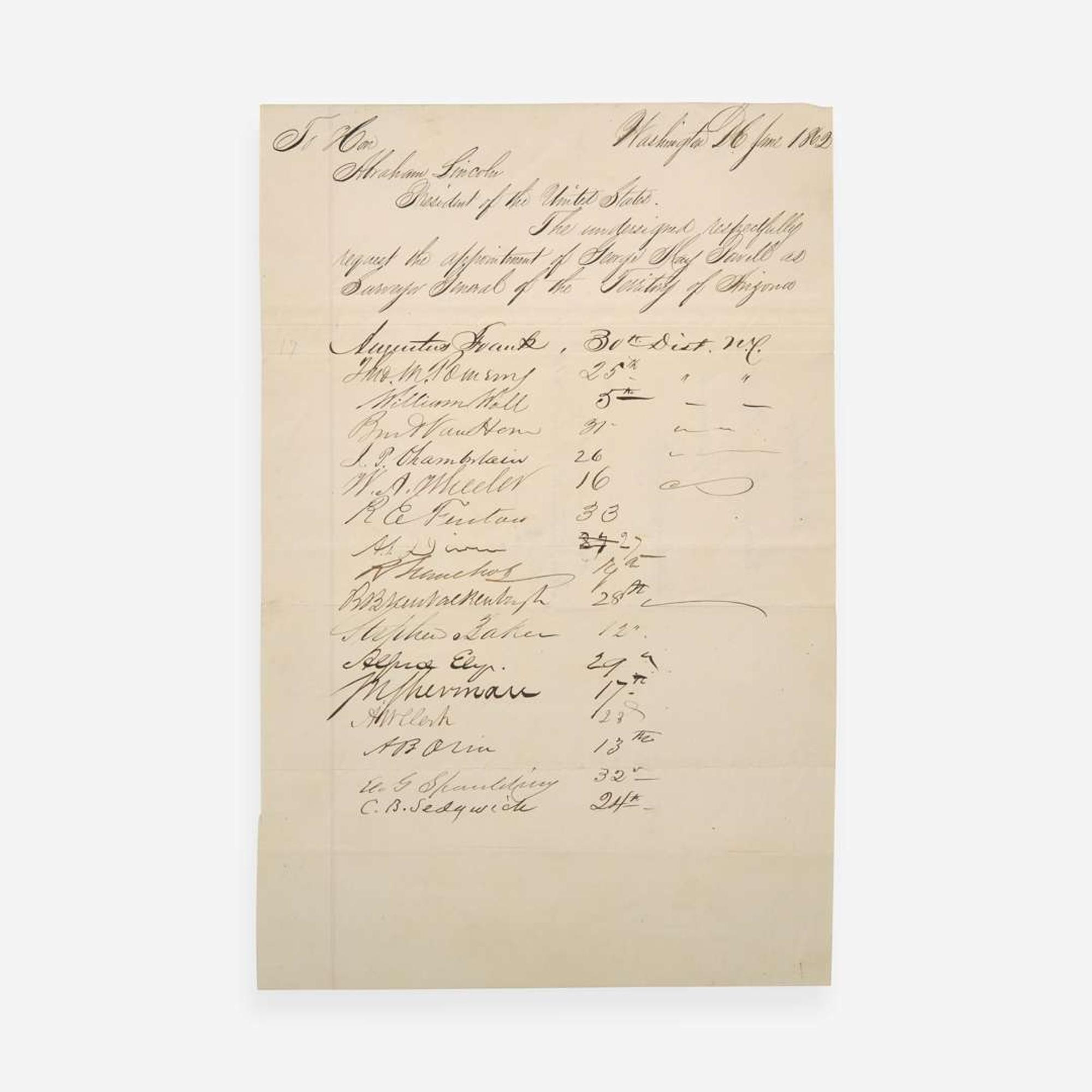 [Presidential] [Lincoln, Abraham] [Powell, George May] Group of 3 Manuscript Documents