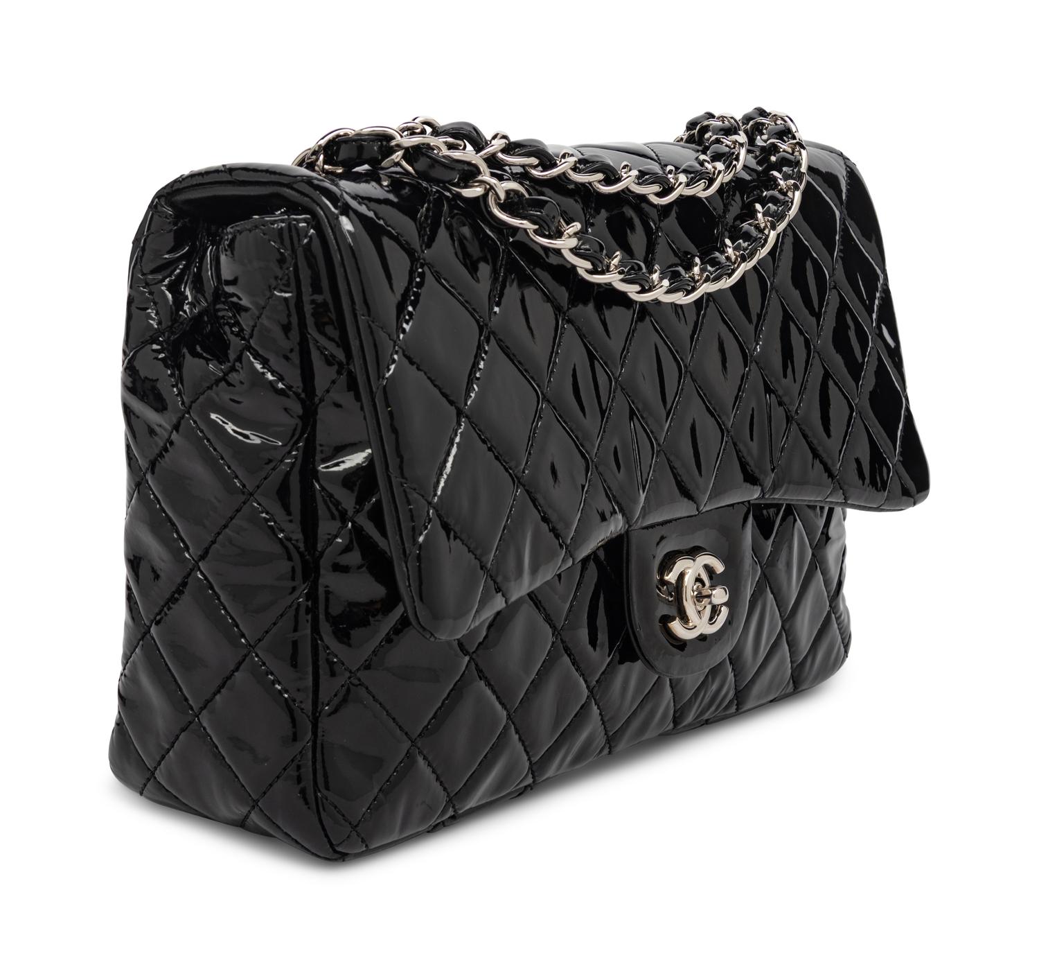 CHANEL, JUMBO PATENT LEATHER CLASSIC FLAP BAG