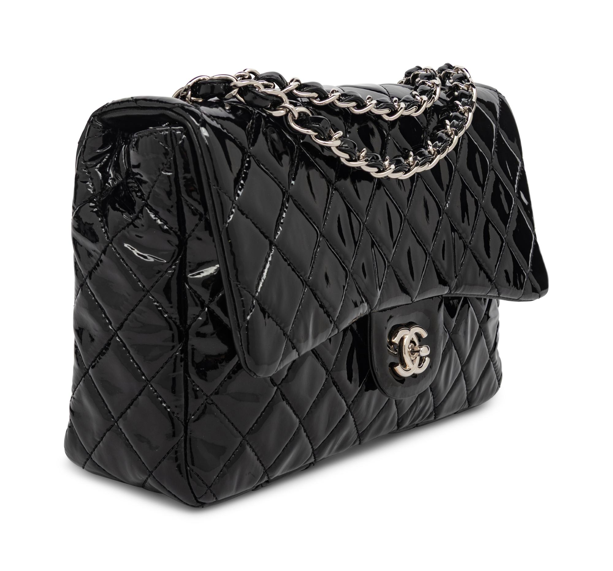 CHANEL, JUMBO PATENT LEATHER CLASSIC FLAP BAG
