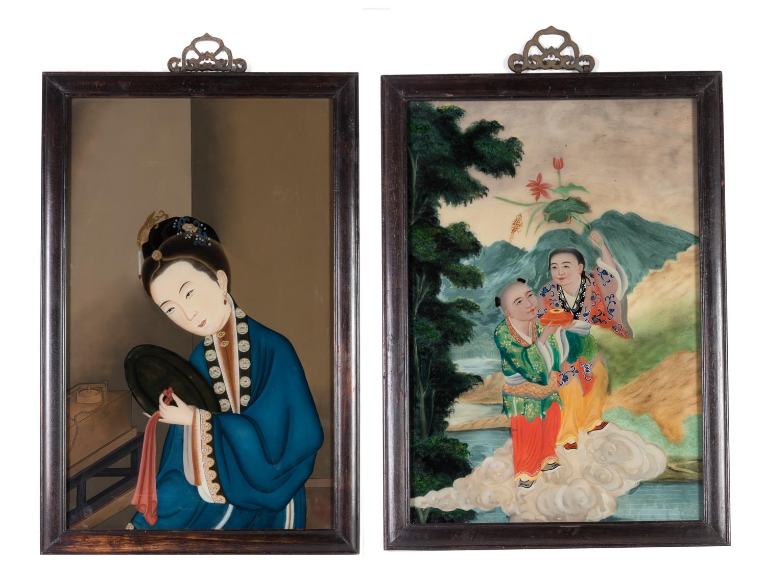 Two Chinese Export Reverse Glass Painting 13 3/4 x 22 1/2 inches (each image). — LATE QING DYNASTY