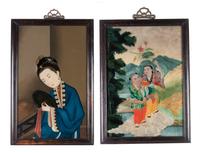 Two Chinese Export Reverse Glass Painting 13 3/4 x 22 1/2 inches (each image). — LATE QING DYNASTY