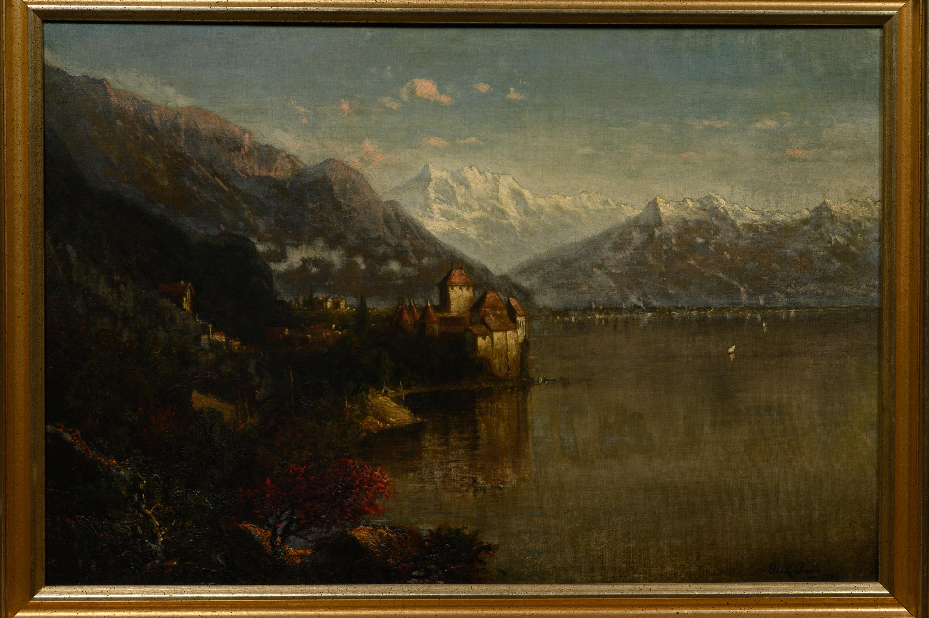 Morning, View of the Chillon Castle, Switzerland, the Alps in the Distance , c. 1882-83