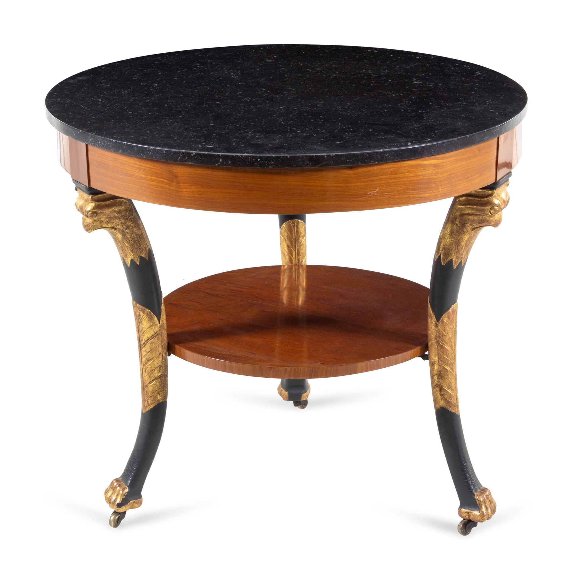 An Empire Parcel Gilt and Black-Lacquered Marble Top Guéridon