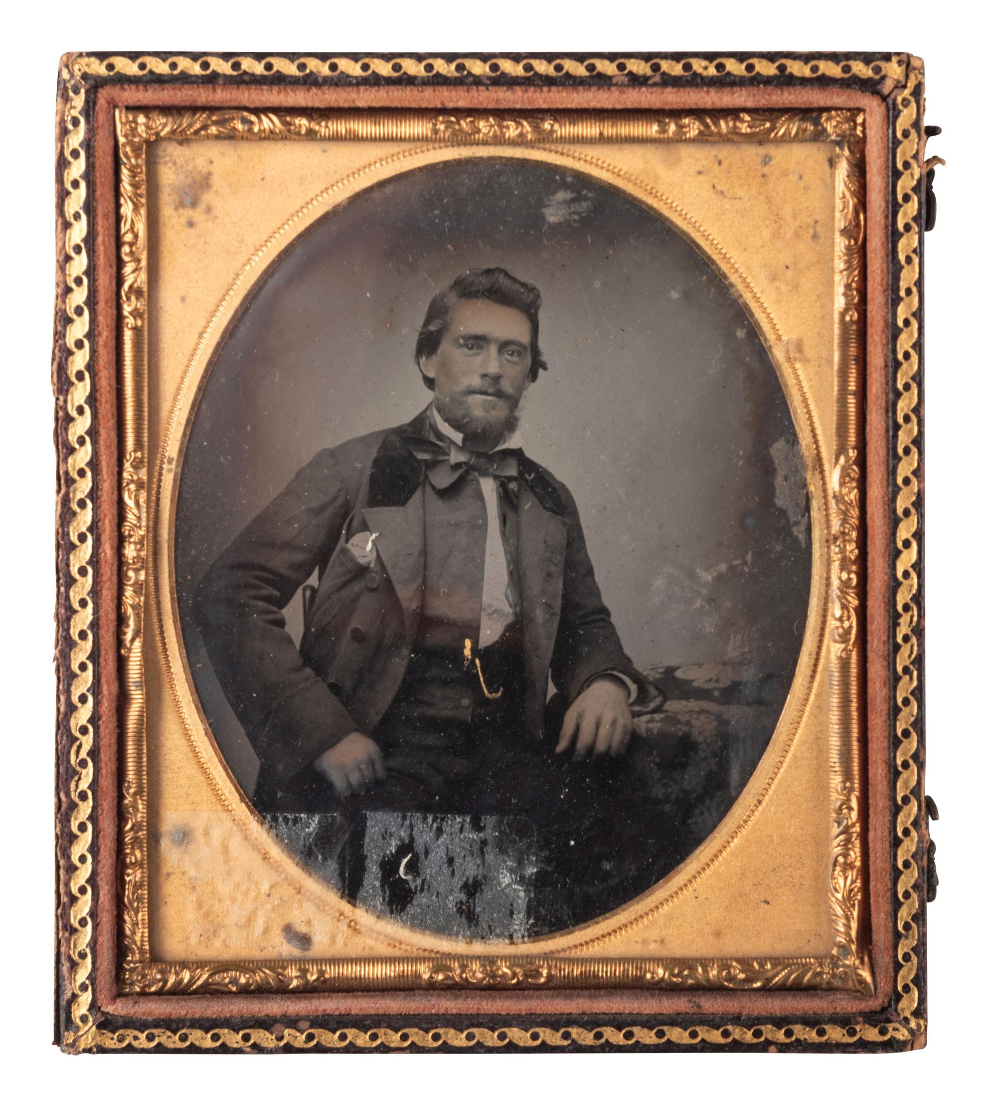 [CIVIL WAR]. Sixth plate ambrotype featuring a middle-aged Confederate soldier.