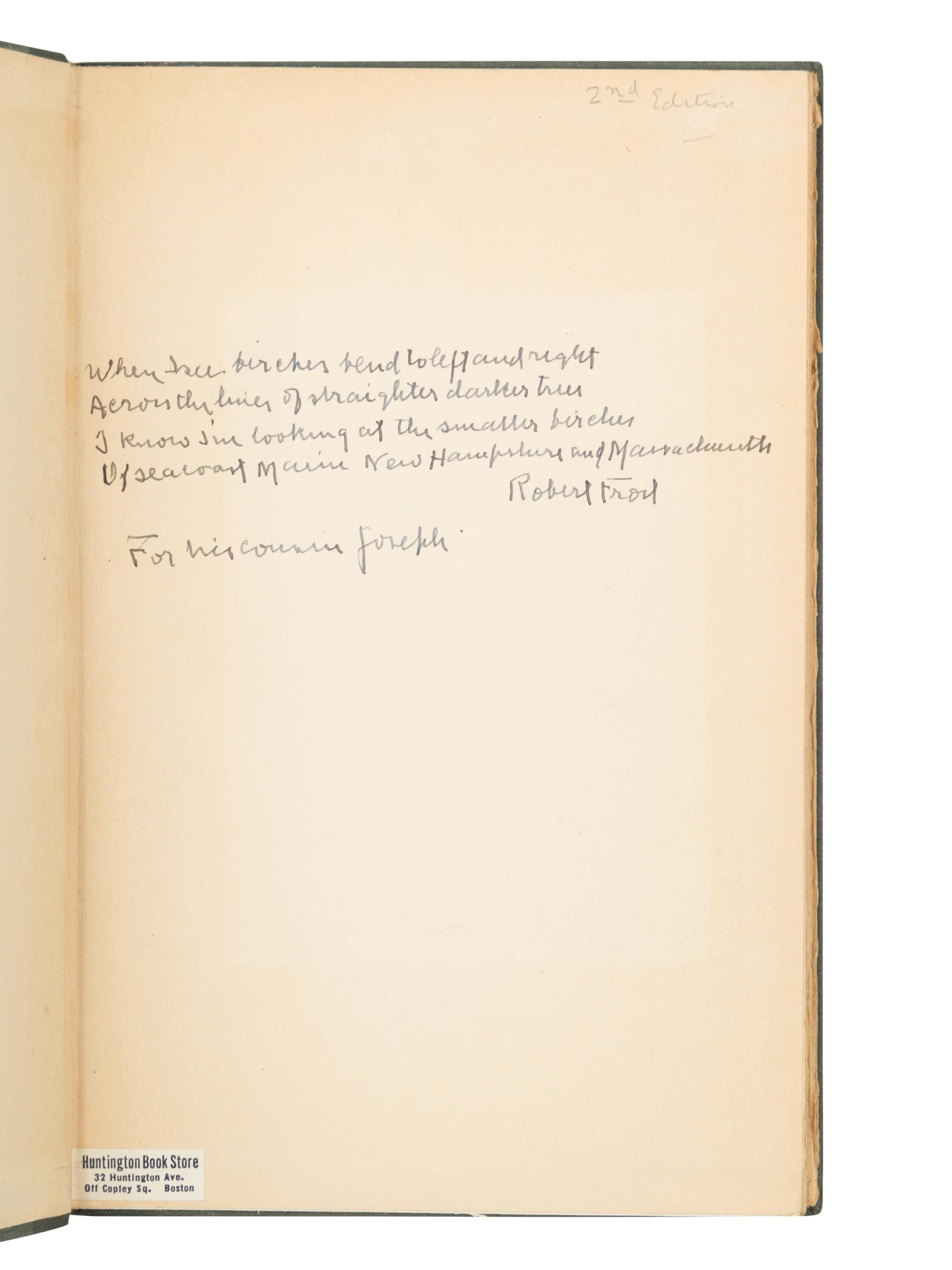 FROST, Robert (1874-1963). Mountain Interval. New York: Henry Holt & Company, 1921.