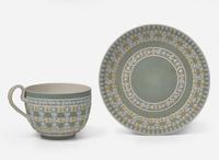 A Wedgwood Jasperware Tricolor Diced Ware Cup and Saucer, UK, circa 1820