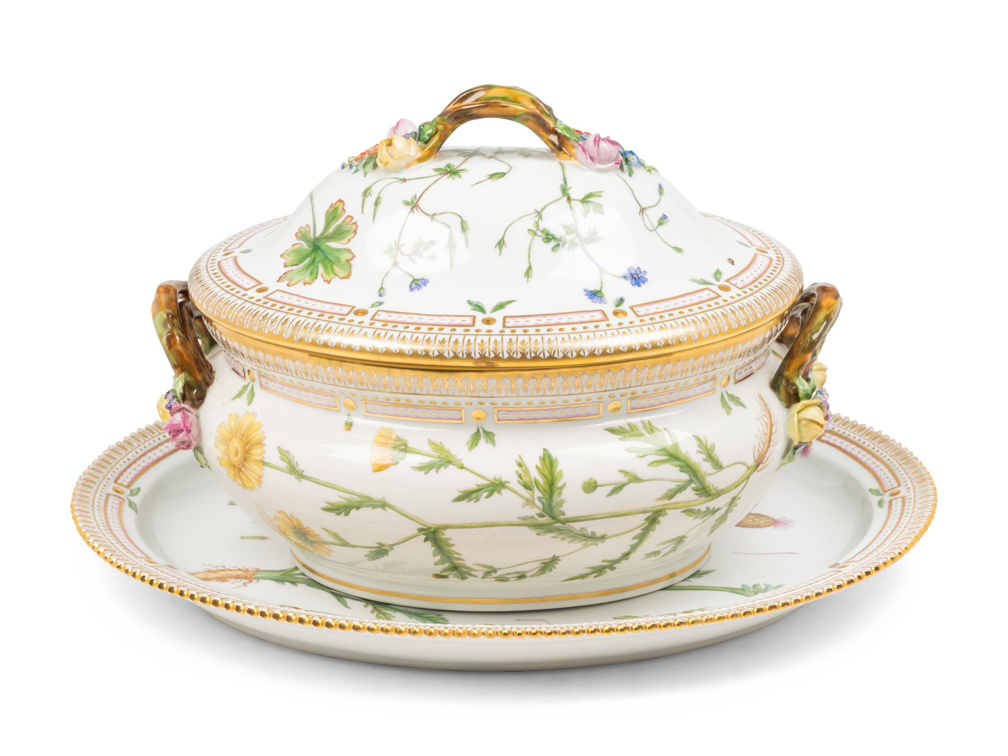 A Royal Copenhagen Flora Danica Porcelain Covered Tureen and Underplate