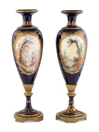 A Pair of Sèvres Style Gilt Metal Mounted Porcelain Vases