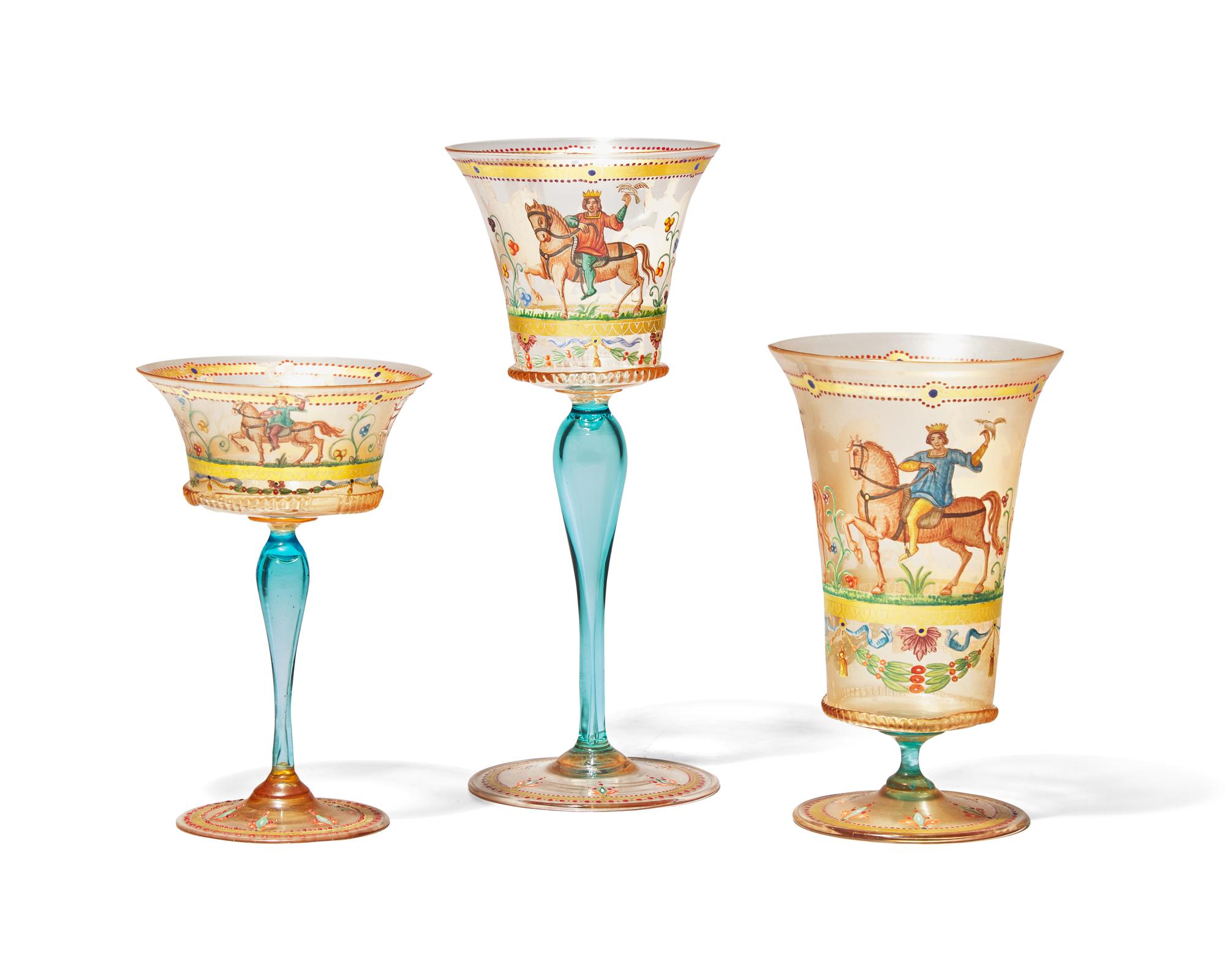 An Extensive Venetian Enameled Glass Table Service