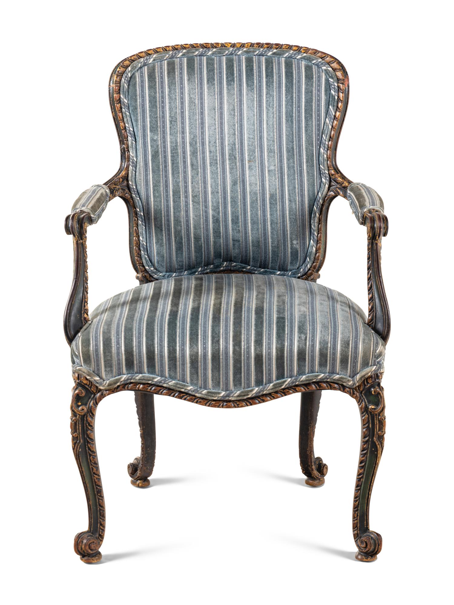 A George III Carved and Painted Mahogany Armchair