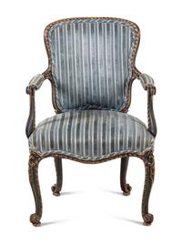 A George III Carved and Painted Mahogany Armchair