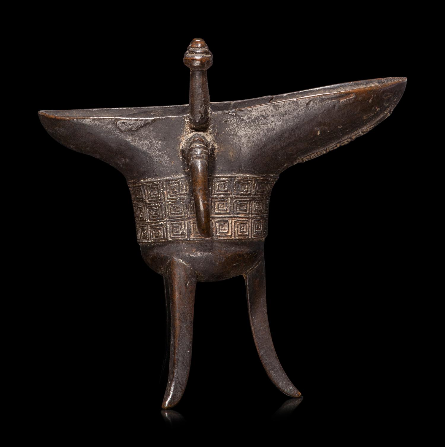 A Chinese Archaistic Style Bronze Libation Cup, Jue