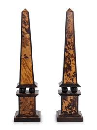 A Pair of Tortoise Shell Veneered Rosewood Obelisks