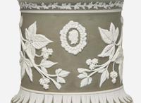 A Pair of Adams & Bromley Green Dip Jasperware Potpourri and Covers, UK, circa 1880