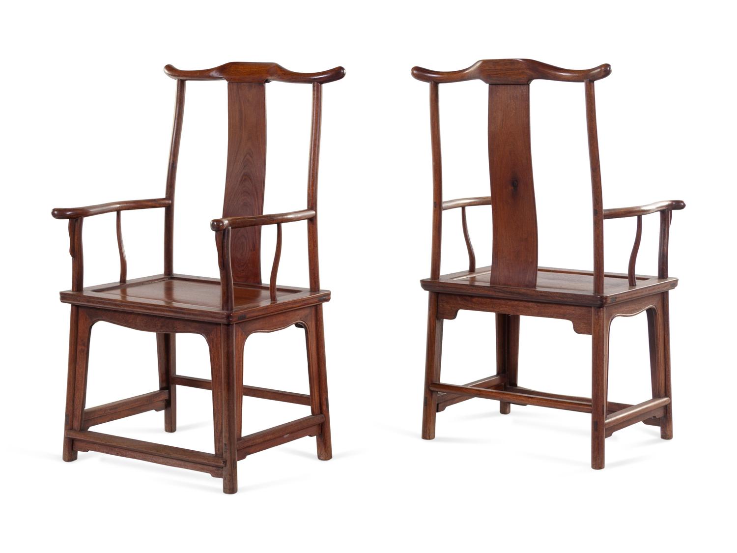 A Pair of Chinese Hardwood Scholar's Armchairs, Sichutouguanmaoyi