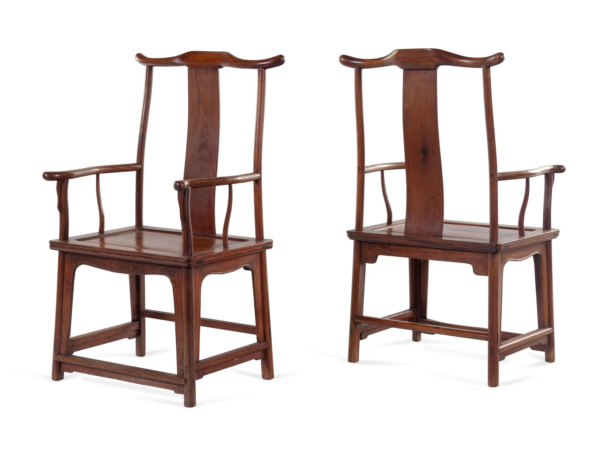 A Pair of Chinese Hardwood Scholar's Armchairs, Sichutouguanmaoyi