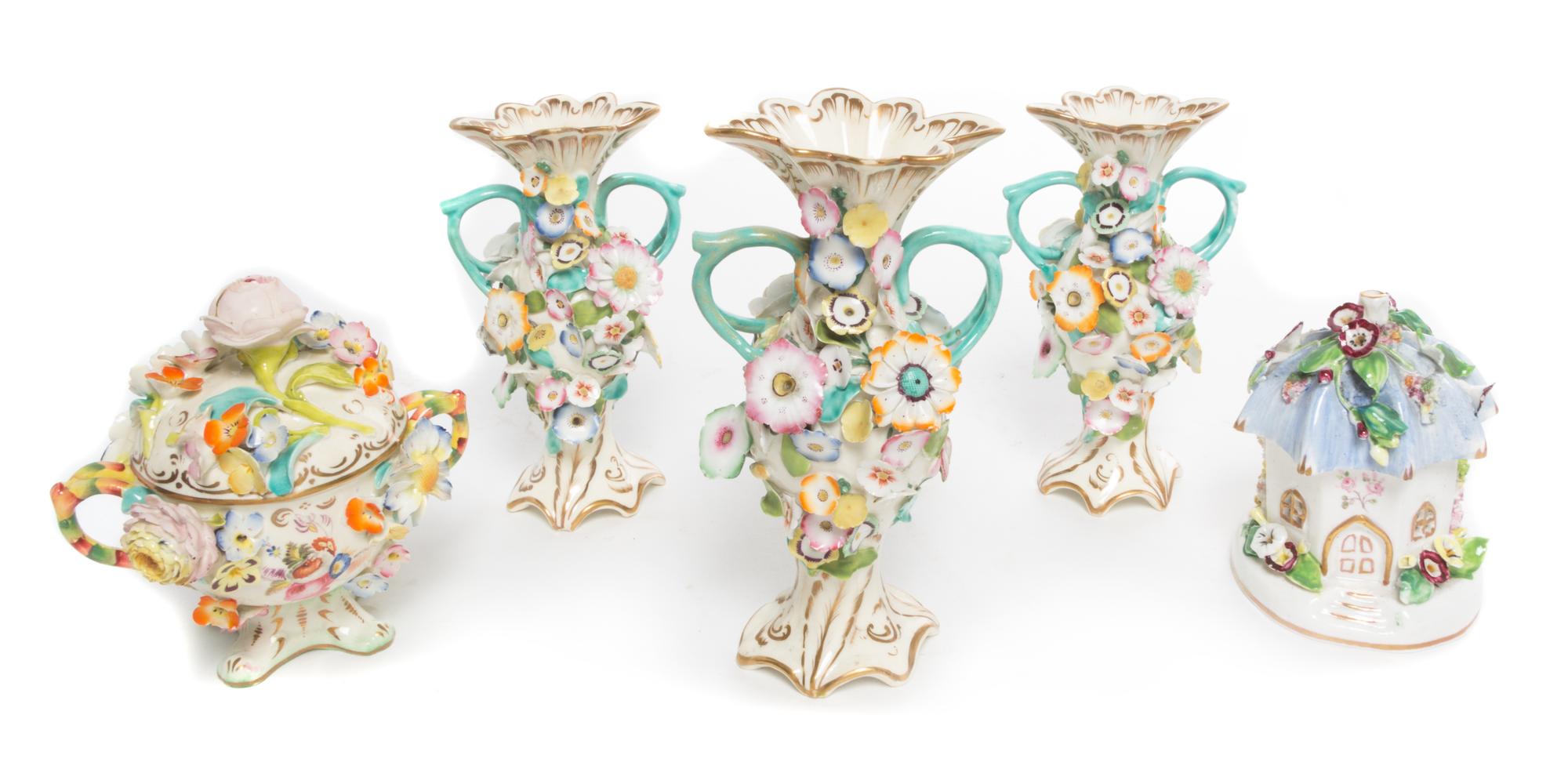 A Collection of Continental Porcelain Articles Height of tallest 7 1/2 inches.