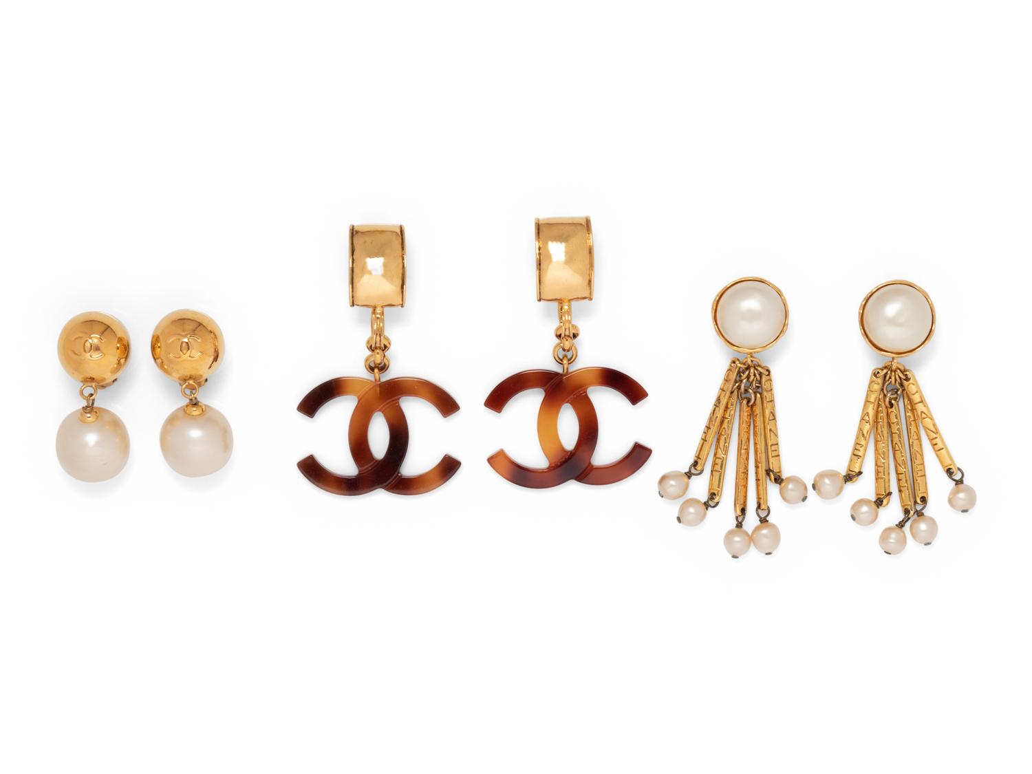 Three Pairs of Chanel Earrings, 1980-90s
