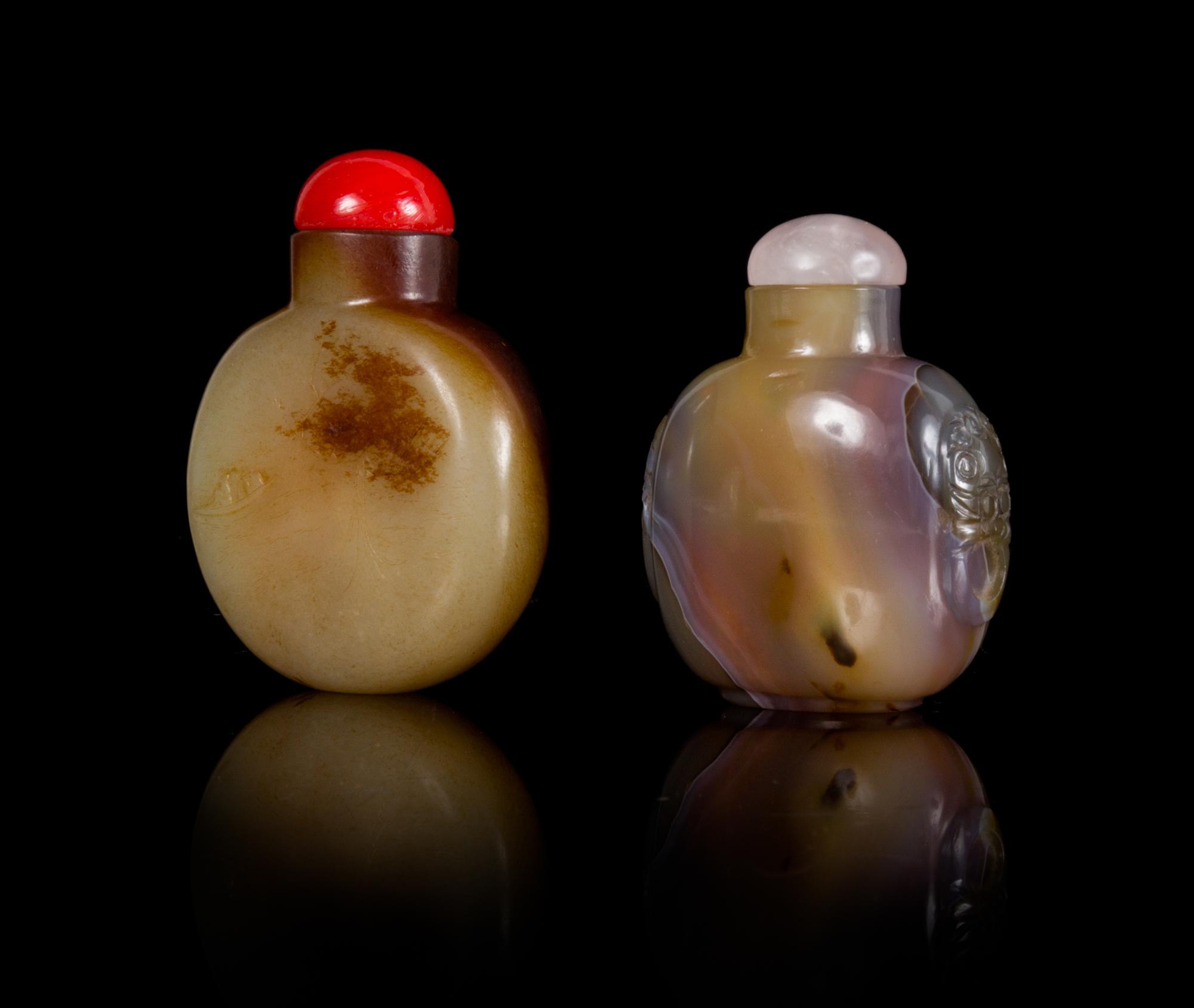 Two Hardstone Snuff Bottles Height of larger 3 inches. — 18TH-19TH CENTURY