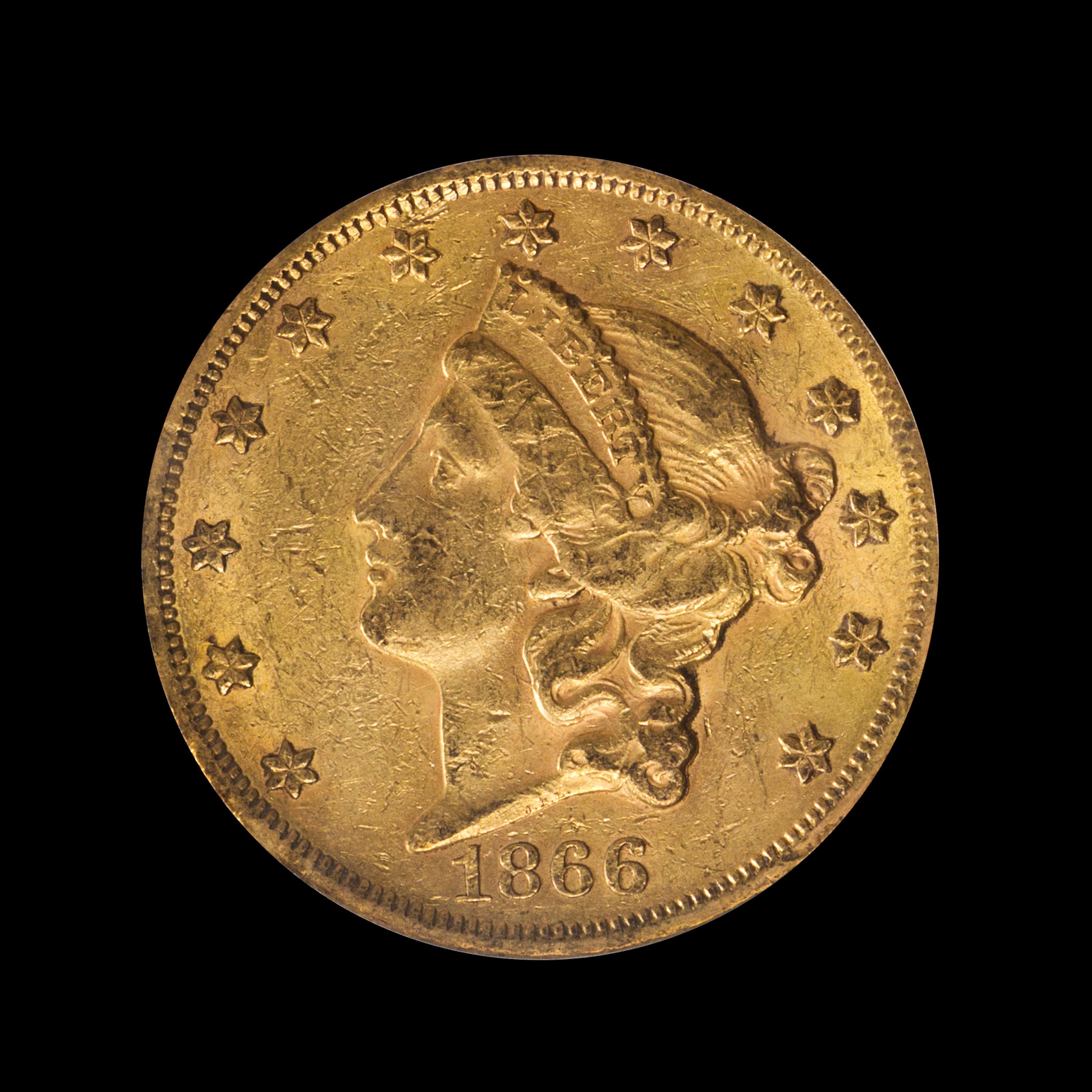 A United States 1866 Liberty Head: Motto $20 Gold Coin