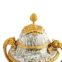 A Pair of Louis XVI Style Marble and Gilt Bronze Mounted Urns