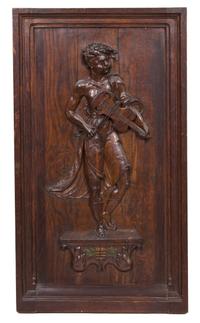An English Relief Carved Oak Panel Height 37 x width 19 inches. — 19TH CENTURY
