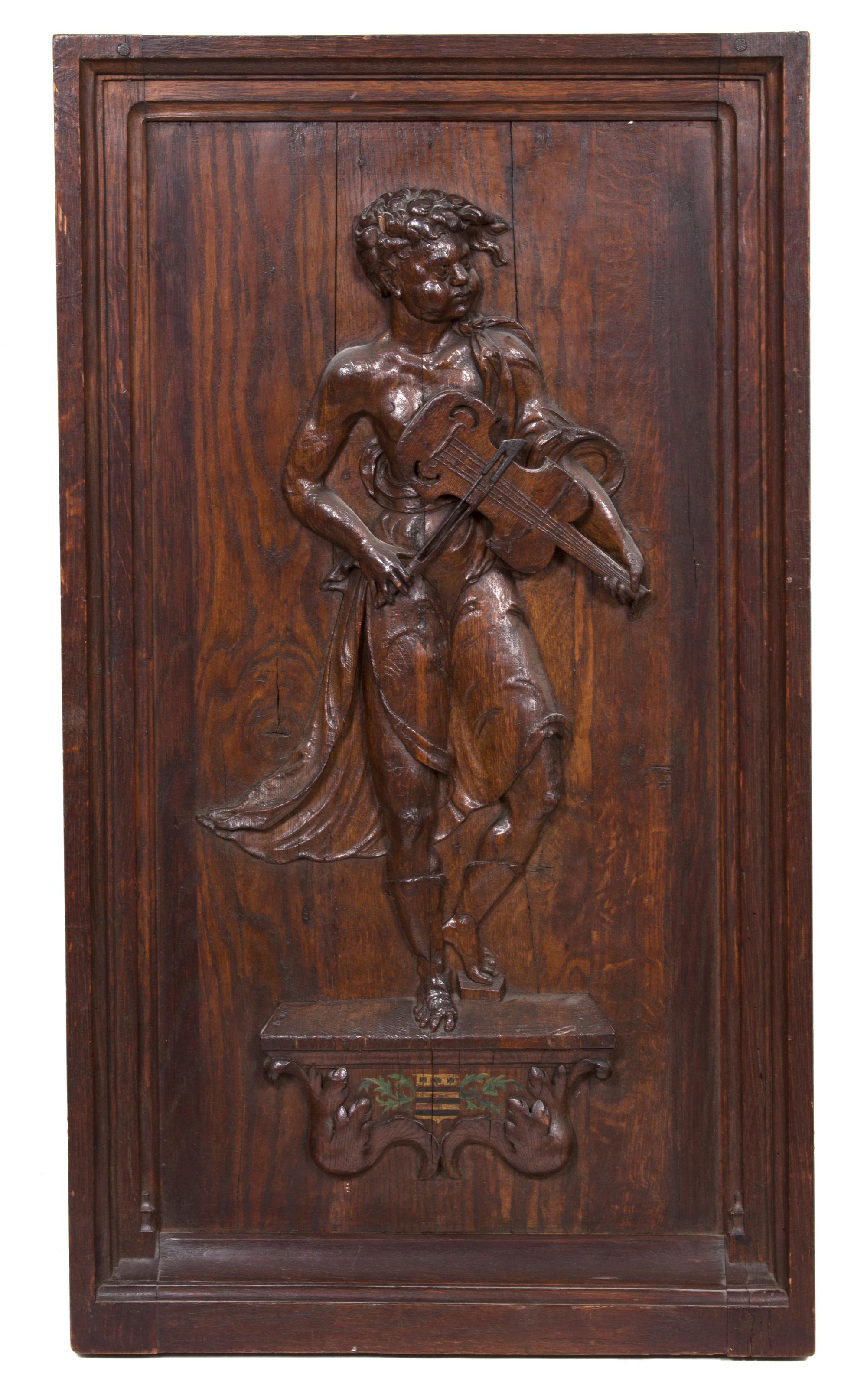 An English Relief Carved Oak Panel Height 37 x width 19 inches. — 19TH CENTURY