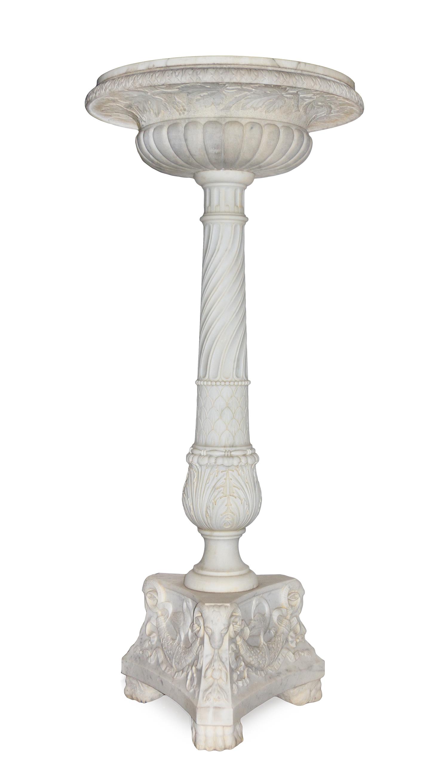 A Large Italian Marble Pedestal Height 61 x diameter of top 26 inches.