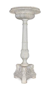 A Large Italian Marble Pedestal Height 61 x diameter of top 26 inches.