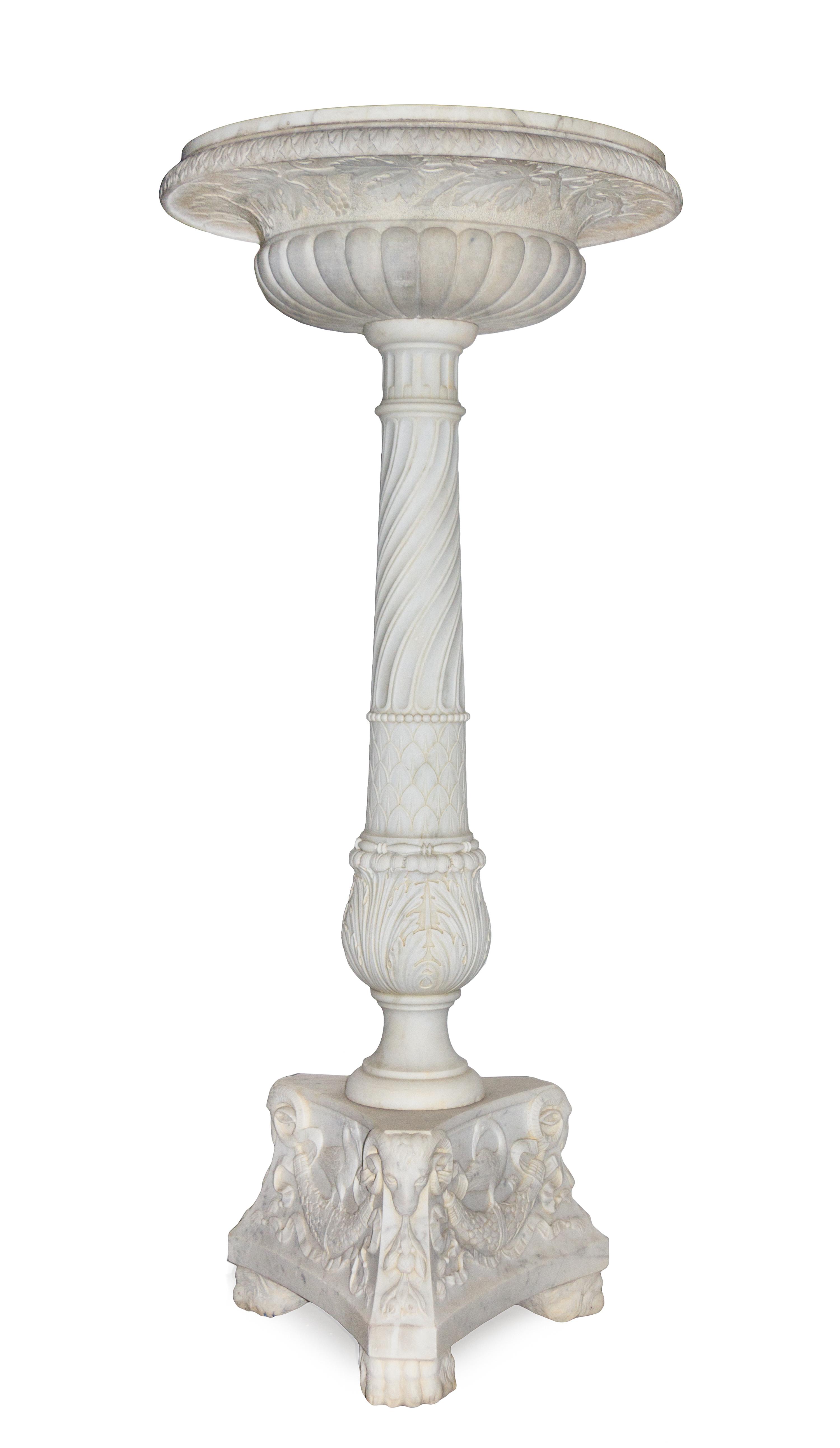 A Large Italian Marble Pedestal Height 61 x diameter of top 26 inches.