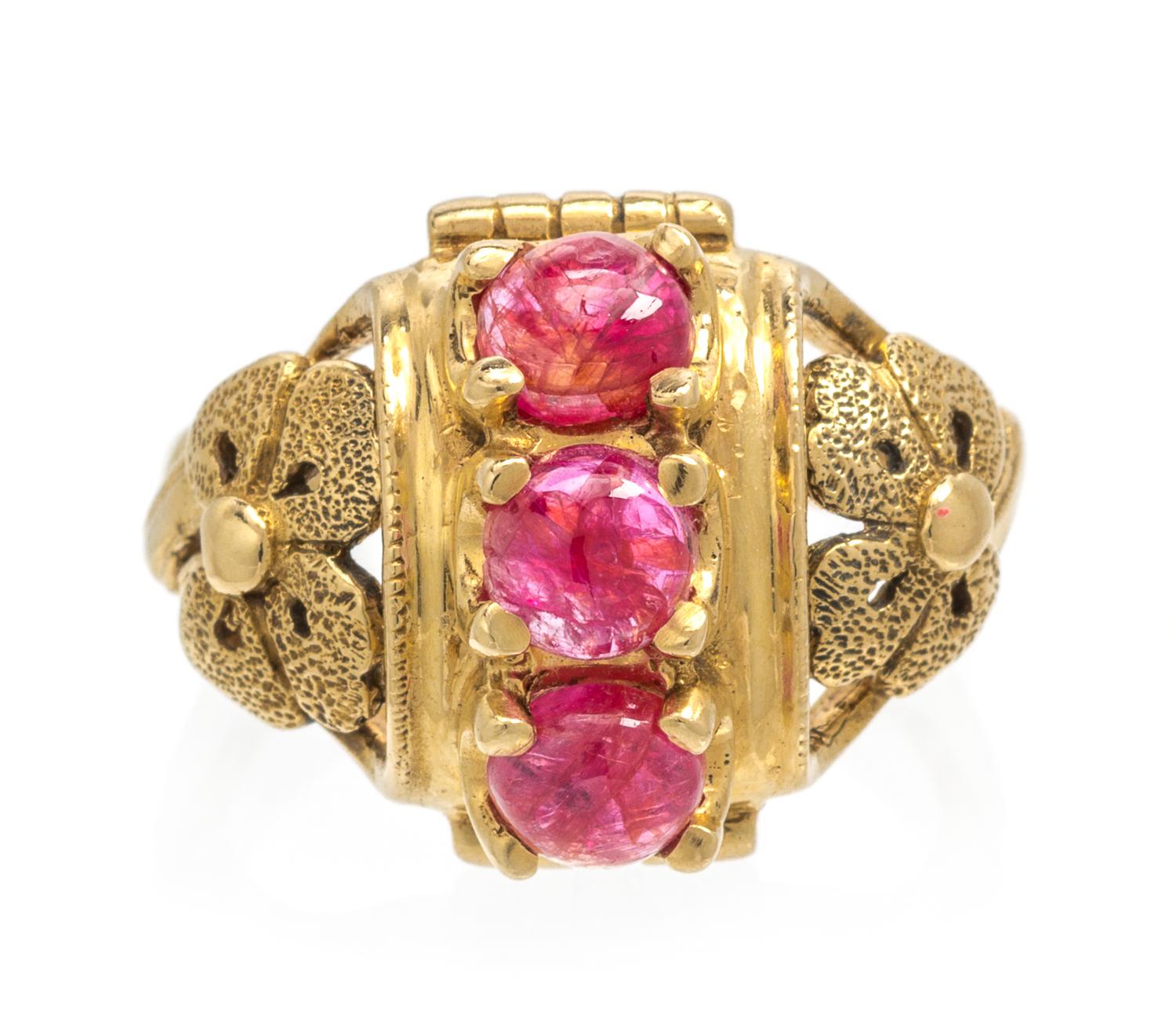 A 14 Karat Yellow Gold, Ruby and Spinel Ring, 4.10 dwts.