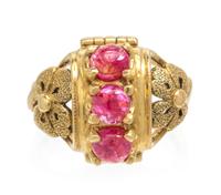 A 14 Karat Yellow Gold, Ruby and Spinel Ring, 4.10 dwts.