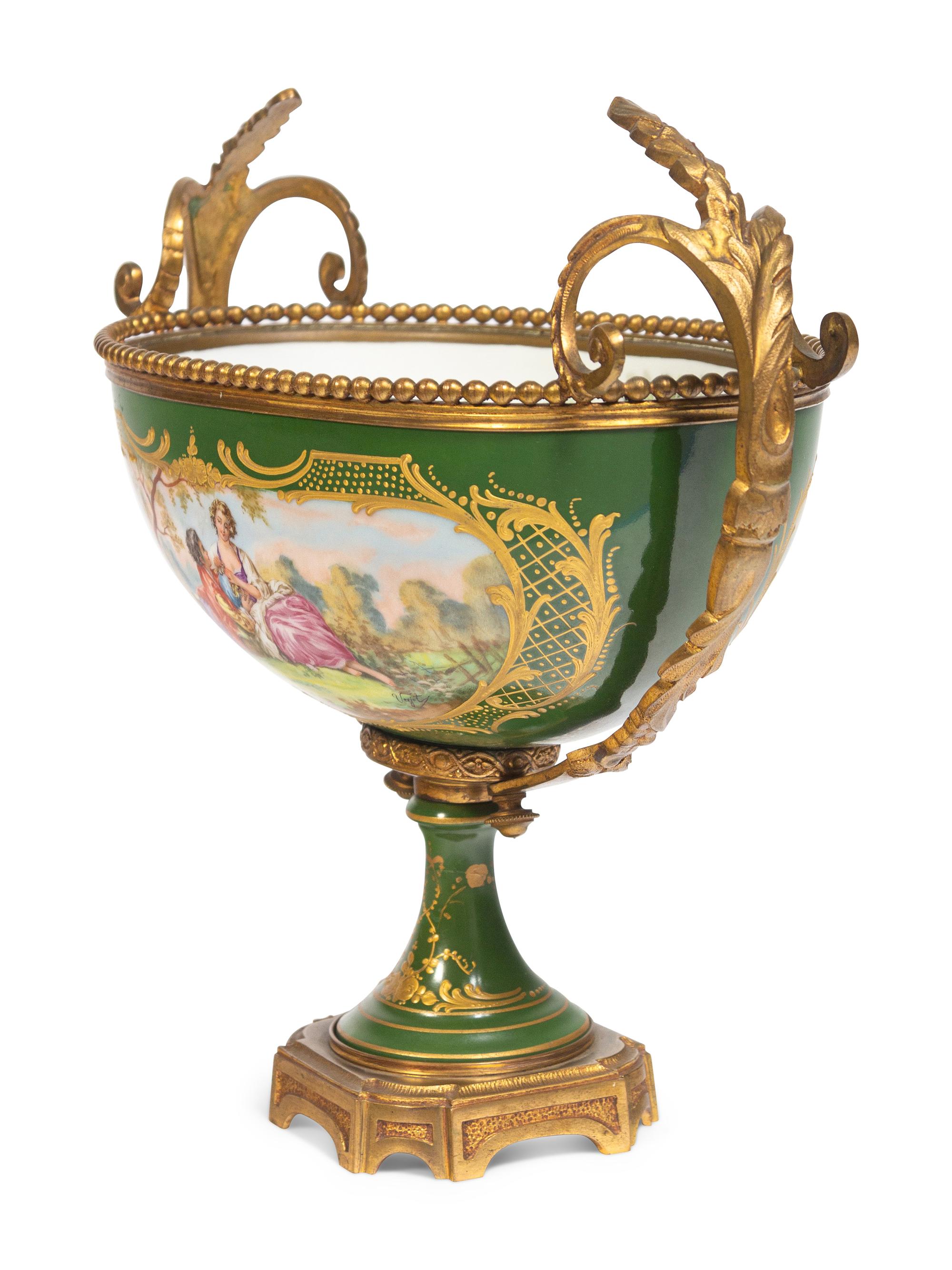 A Sèvres Style Gilt Bronze Mounted Porcelain Centerpiece