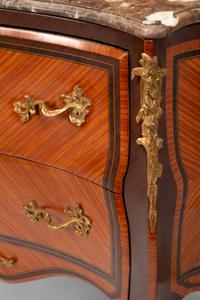 A Pair of Louis XV Style Marquetry Marble-Top Commodes