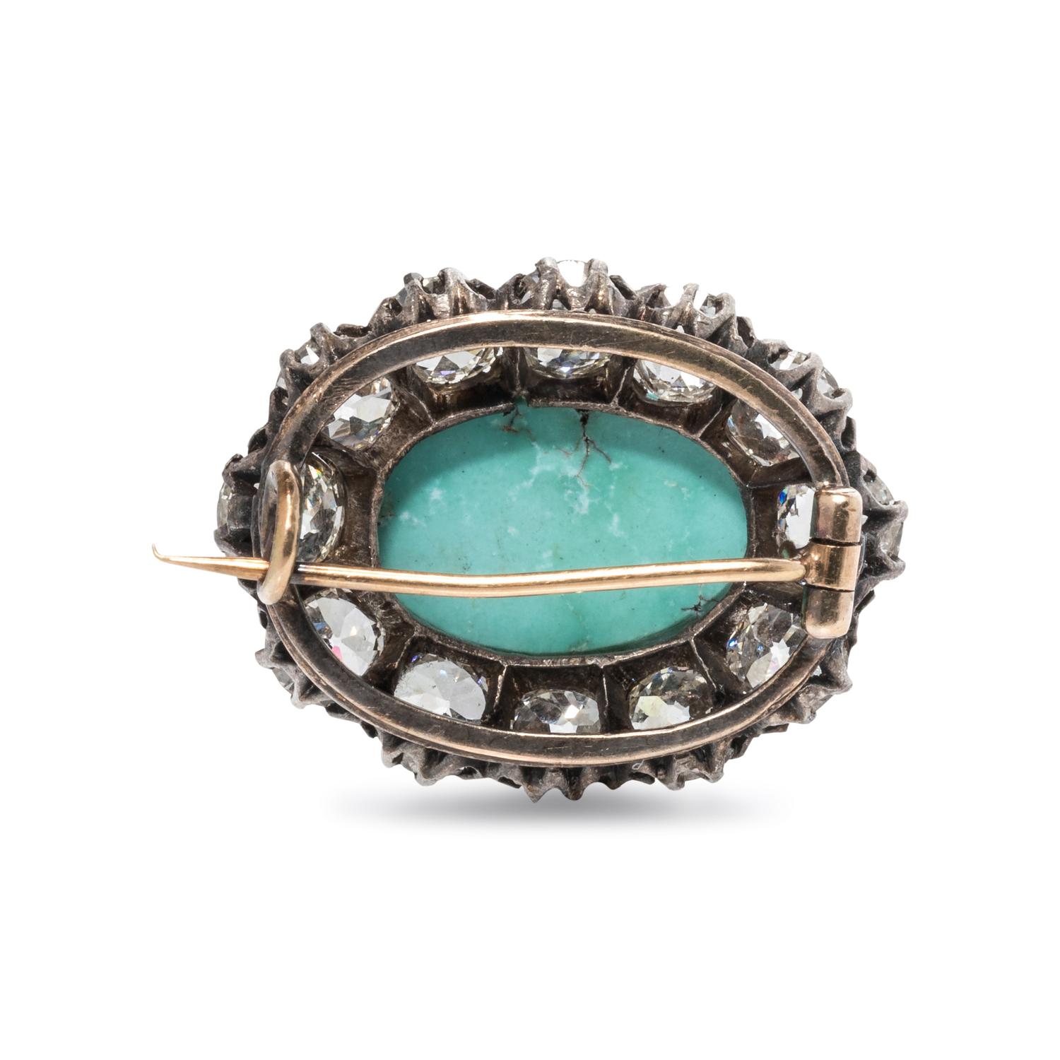 ANTIQUE, TURQUOISE AND DIAMOND BROOCH
