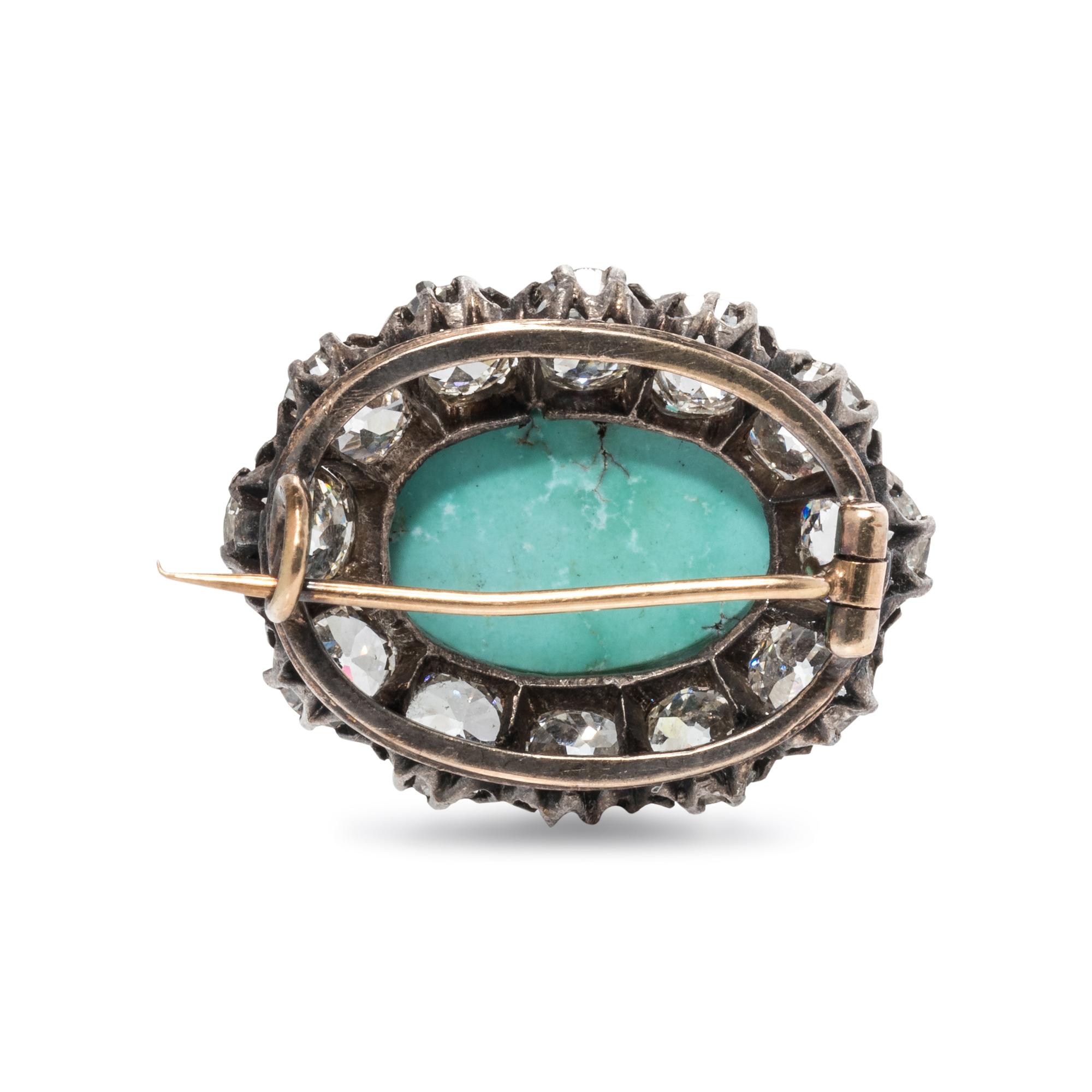 ANTIQUE, TURQUOISE AND DIAMOND BROOCH