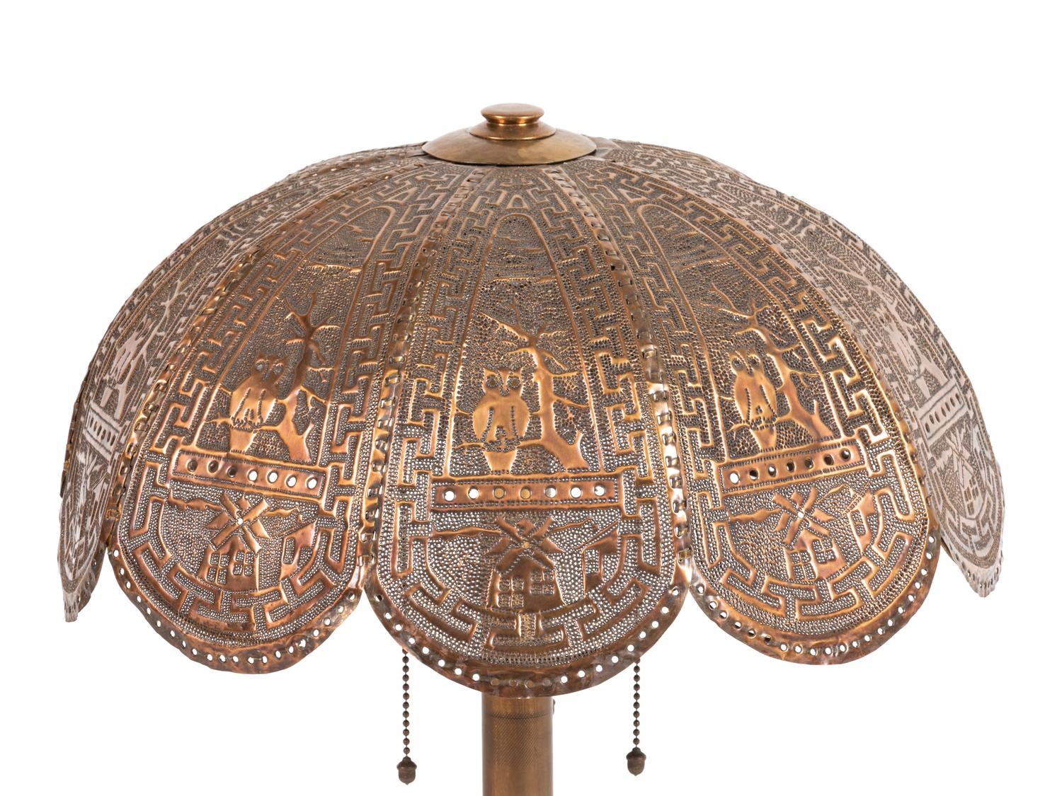 An American Pierced Brass Owl Lamp